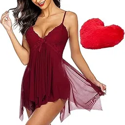 ssoshhub Special Babydoll Lingerie for Women Gift Set for Girlfriend with Heart Pillow Gifts for Wife-picture-51