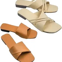 Women’s Combo Flat Sandals Beige & Tan Slip-On EVA Flats for Casual Wear (Pack Of 2)-picture-15