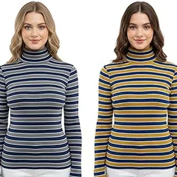 looks united Women’s Pack of 2 High Neck Striped Sweaters – Full Sleeve Winter Pullover, Soft Wool Blend Sweater for Women-picture-28