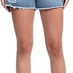 global republic Denim Cotton Solid Regular Fit Shorts for Women (MW2501)-picture-15