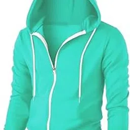 try this Mens Casual Solid Cotton Blend Slim Fit Hoodie T-Shirt with Drawstring - Full Zip Closure Pista-XL-picture-38