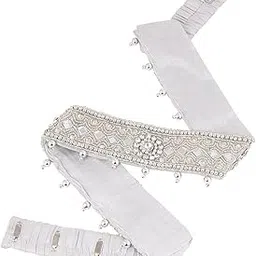 Silver maggam work hip Waist belt kamarband Belly Chain Kamarpatta for Women Sarees (Adjustable Size 30-40 inches inches only)-image-2