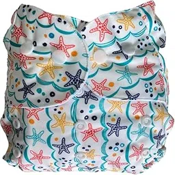 The Mom Store Baby Cotton Reusable Cloth Diaper | With 4 Layer | Ultra Thin Inserts Pad And Adjustable Snap Buttons | For New Born Babies | 3 Months -3 Years (Pack Of 1) Starfish Print-picture-26