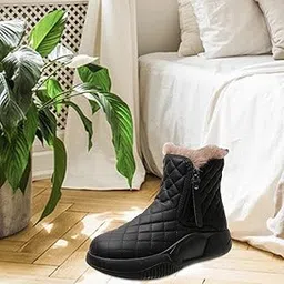 HEAVENGLOW Winter Snow Boots Warm Lined Short Boots Fashion for Trekking Hiker Winter 38 Black-picture-15
