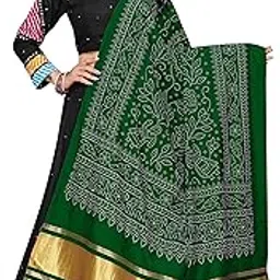 kemza Women's Gaji Silk Printed Bandhni Dupatta (Green)-picture-19