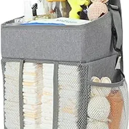 Changing Table Diaper Organizer - Baby Hanging Diaper Stacker Nursery Caddy Organizer for Cribs Playard Baby Essentials Storage (Gray) image 1