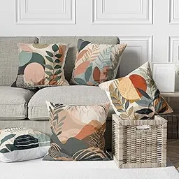 SCPmarts Abstract Printed Cushion Cover Home Decorative Pillow for Sofa Soft Solid Square Throw Pillow Cushion Covers Satin Cushion Covers Set of 5 Size 16 x 16 Inch (Design 24)-image-10