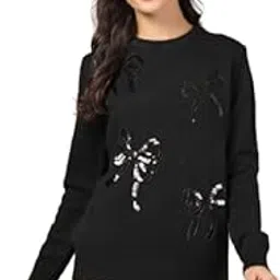 mafadeny Women?s Elegant Bow Embellished Sweater Black-picture-54