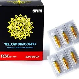 Gadgetsden Yellow DragonFly Tattoo Cartridge Needle with Membrane Cleaned Round Magnum Permanent Makeup for Tattoo Supplies Cartridge Machine Pens 1205RM (20 Pcs Box)-picture-39