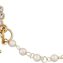 Designer Gold Plated Nose Pin with Red Kundan CZ and Pearl Beaded Chain-image-0