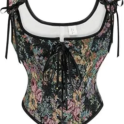 fulaida Women’s Retro Oil Painting Corset | Front Strap Lace-Up Vest Style Body Shaper | Slim Fit Bustier-picture-15