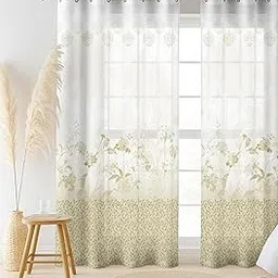 Casableu Aster Sheer Curtains 7 Feet Long Set of 2 for Door, Digital Printed Curtains with Eyelets, Semi Sheer Curtains for Living Room, Tieback Included (Brass_7 feet)-image-74