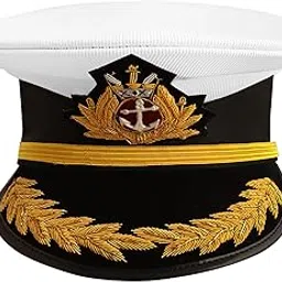 MarinersApp White Peak Cap for Master – Merchant Navy | Officer Dress Uniform Hat with Embroidered Badge | Formal Maritime Headgear for Ship Captain-picture-21