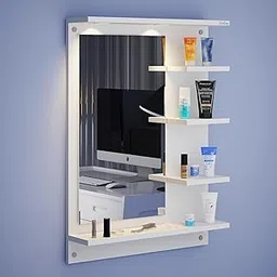 Anikaa LED Light Wall Mounted Dressing Mirror for Bedroom Wall Hanging Mirror for Living Room Mirror with Shelf - White (D.I.Y - Do-It-Yourself)-picture-24