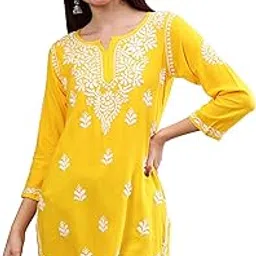 seva chikan Hand Embroidered Lucknowi Chikankari Rayon Short Top for Women SCL9177-picture-25