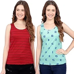 diaz Women's Super Combed Cotton Rib Fabric Slim Fit Tank Top-Pack of 2-picture-28