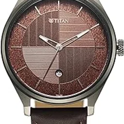 titan Neo Economy Quartz Analog with Date Brown Dial Brown Leather Strap Watch for Men/NT1802QL02 image 1