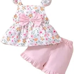 fosen Baby Girls Modern Cotton Top and Shorts Set | Stylish Outfit | Kids Clothing image 1
