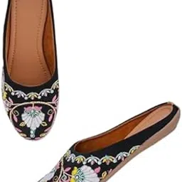 Women's Ethnic Embroidered Mules Comfortable Slip-On Juttis for Casual & Festive Flat Mojaris-picture-71