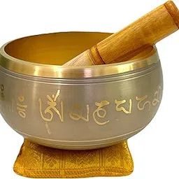 Brass Sound Singing Bowl for stress relief Meditation with striker stick Bell Sound (5"X3" Grey)-picture-20