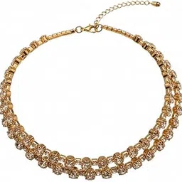 Luxury Crystal Rhinestone Double Layer Choker Necklace, Gold Plated, Elegant Statement Jewelry-image-28