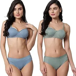 imsa moda Cotton Lingerie Half Padded Wire Free Bra Panty Set for Women's-picture-10