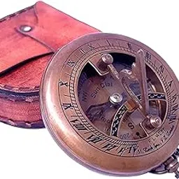 Antique Polished Sundial Compass with Handmade Marine Leather Case Vintage Nautical Functional Magnetic Compass-picture-59