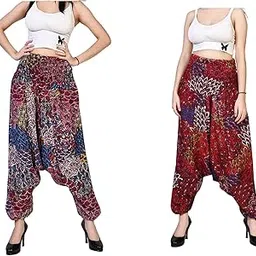 fusfus Women's Printed Cotton Rayon Harem Pant, Pack of Two (Multicolor, FS139-picture-54