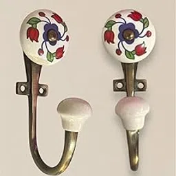 Maison Belle Ceramic Metal Wall Mounted Single Hook Hanger - Gold Antique Finish (Size 5 Inch) Pack of 2 (6.)-picture-15