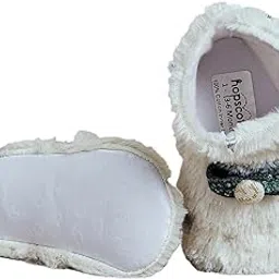 Girls White Fuzzy Bow Band Booties-image-99