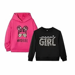 Girls Leopard Print Sweatshirts, Pink Hooded and Yellow Crewneck, 2-Pack-picture-28