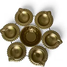 Decorative Brass Diya Set, Traditional Oil Lamp, Pack of 6, Golden-picture-13