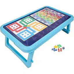 Kuber Industries Study Table | Plastic Ludo Playing Table | Snakes & Ladders Playing Table | Kids Gaming Study Table | Foldable Study Table | Cyan-picture-27