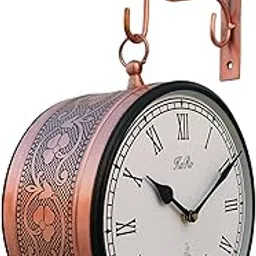 KARO Metal Analog Double Sided Vintage Station Wall Clock with Copper Coated(Rose Gold_8 Inches)-picture-21