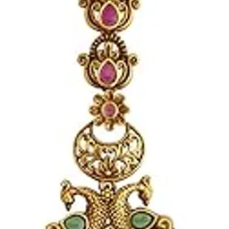 kushal's Fashion Jewellery Ruby-Green Gold Polished Copper Antique Tikka, Best for Bridesmaids, festive season & Special Occasion - 441998-picture-29