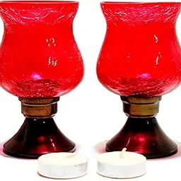 MARBOGLASS India Glass Tea Light Candle Holder 5 inch with Metal Stand (Set of 2) (2 Candle Free) (Red)-picture-14