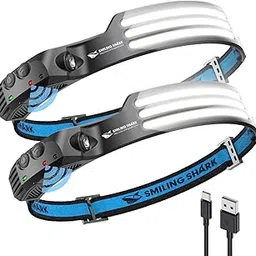 Smiling Shark LED Headlamp, 230°Wide Angle 3*White Light 2 Pack The Brightest Head Lamp Rechargeable Motion Sensor Waterproof Headlight for Camping Hiking Outdoor, Head-Lamp-LED-Frontale-Light-picture-25