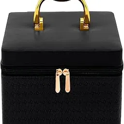 Hard Craft Large Capacity Cosmetic Bags for Womens Girls Bride Multi Functional Beauty Case Wedding Makeup Jewelery Bridal Box Leather Storage Organizer Home Travel with Mirro Handle 16.5x16.5x12 cm-picture-24