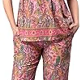 drape and dazzle Pink Floral Printed Pyjama Sets | Night Dress | Night Wear for Women with Frilled Sleeve-picture-38