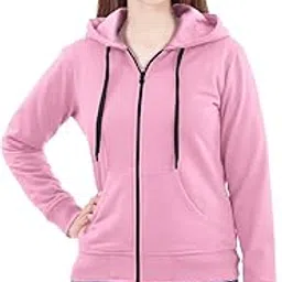 bokaro Women's Cotton Plain Hooded Neck Full Zipper Sweatshirt Hoodies with Muff Pocket-picture-24