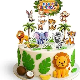 Jungle Theme Cake Topper- 16 Piece Set | Cute Animal Cake Toppers for Kids' Birthday Celebrations, Perfect for Jungle-Themed Parties, Easy-to-Use Cake Decoration (Jungle Theme 2)-picture-20