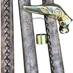 Vintage Brass Dog Head Walking Stick with Nautical Printed Leather Coated Wooden Cane | 3 Fold Detachable | Collectible |Gift Item for Seniors-picture-10