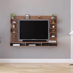 Cabiar Engineered Wood Wall-Mount TV Unit for Living Room, Set Top Box Stand, Entertainment Unit with Display Shelves, for Upto 43 Inch TV (Exotic Teak)-image-35