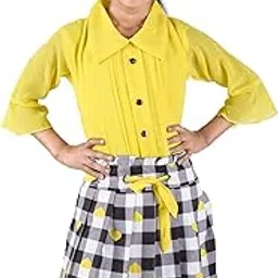 Girls Classic Fit Cotton Top and Skirt Set | Yellow/White/Black 1 | 8-9 Years | KIDS12677-image-1
