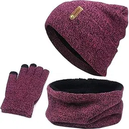 merishopp Women Winter Beanie Hat Scarf Hat Knitted Gloves Fleece Lining Rose red|Clothing Shoes & Accessories|Mens Accessories|Hats-picture-33