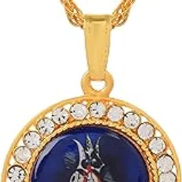 Gold Plated Brass Enamel Blue Theme Shiva Symbols Trishul Damru Locket Pendant Fashion Jewelry Unisex-image-69