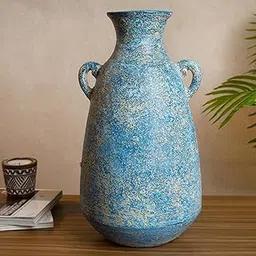 Habere India-All The Cultures Fabricating India Decor | Vases | Flower Pot for Home | Decoration Items for Living Room | Table Decor - Bottle, Blue (L26 x W26 x H45 cm)-picture-64