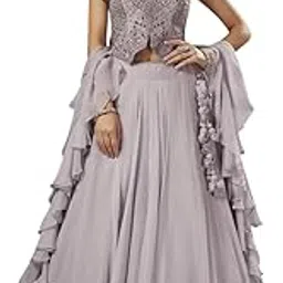 Women's Grey Lilac Sequins Embroidered Organza Designer Lehenga-picture-51