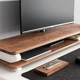 carpentray Store Wooden Monitor Stand with Storage Organizer for Desk with Wire Hole, Tables, Office, Home, Studio, Study Table | Monitor Stand Riser (White Legs, 100Cm Long)-picture-11