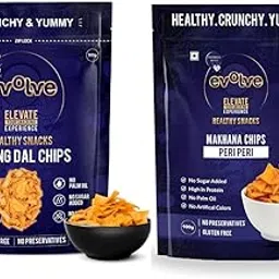 Evolve Moong Dal & Makhana Chips Peri Peri | Light & Crispy, high protein | Natural ingredients, No Palm Oil, No Artificial Preservatives, Trans Fat Free, Low Calorie | 200g - Pack of 2 (100g each)-picture-46